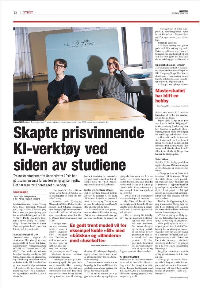 Reliable AI in the News: Universitas and Digital Norway